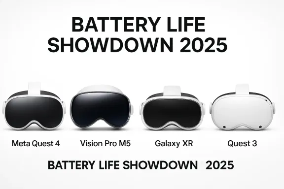Quest 4 vs Vision Pro M5 vs Galaxy XR Battery: 2025 Comparison